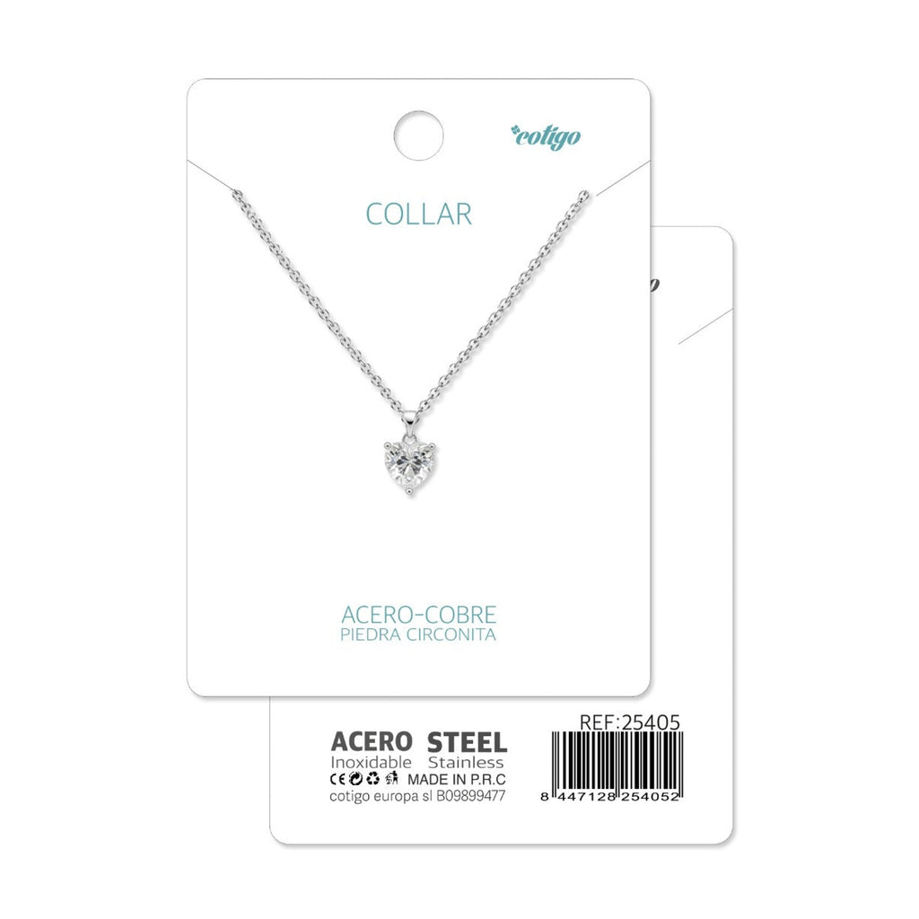 Tarjeta Cotigo con collar de corazón de circonita transparente y referencia 25405.