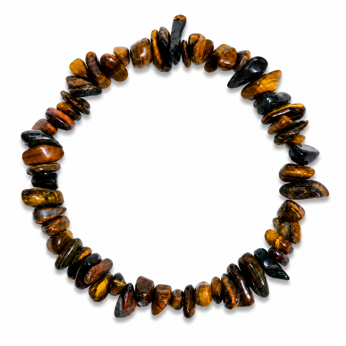 Pulsera chip de piedra natural color Ojo de Tigre sobre fondo blanco