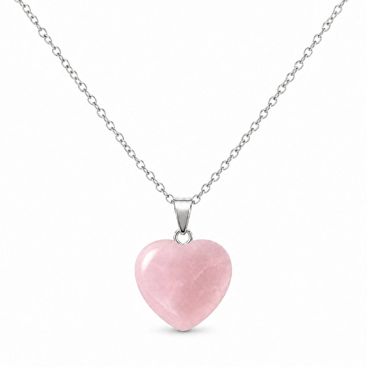 Collar con corazón de cuarzo rosa y cadena en tono plateado