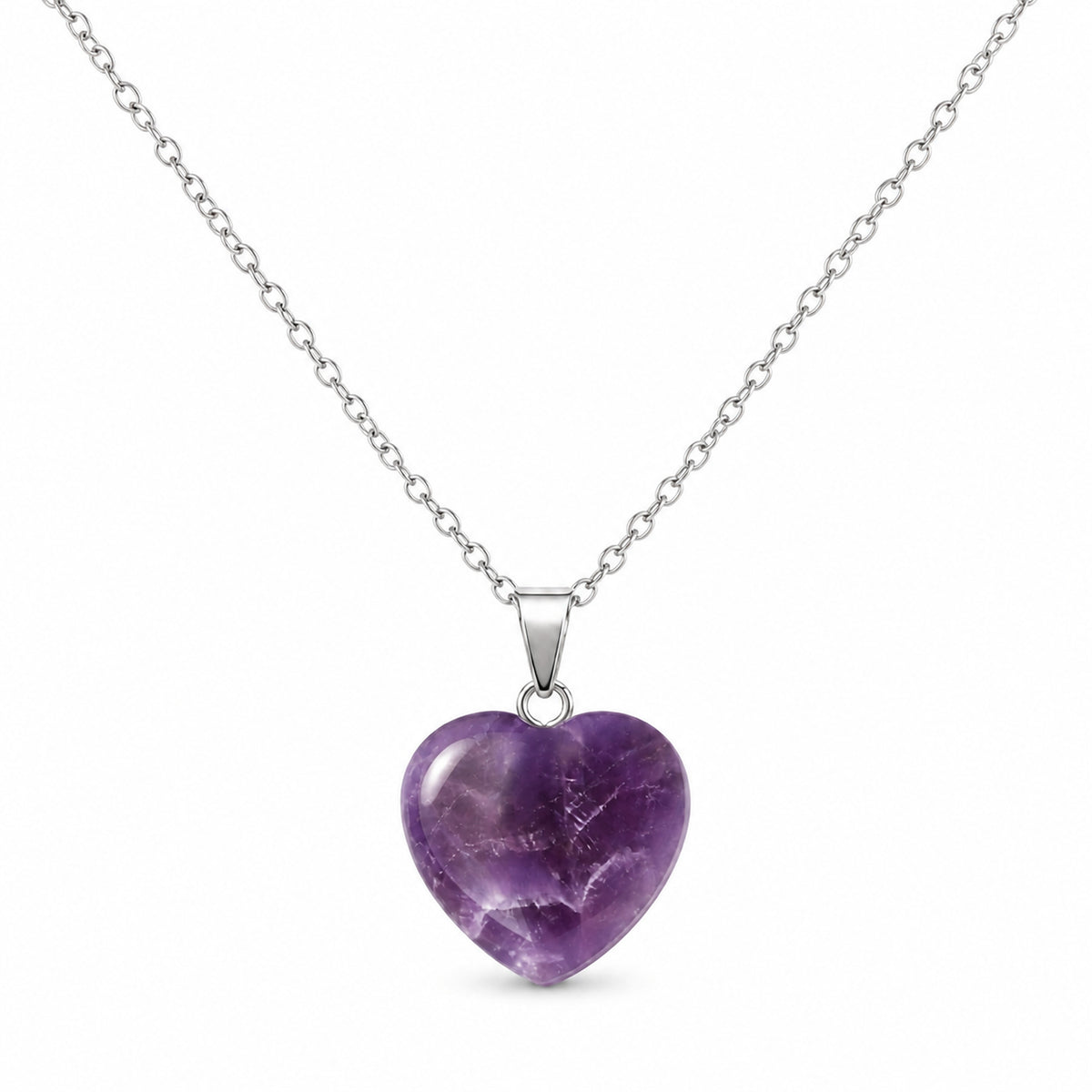 Collar con corazón de amatista y cadena en tono plateado