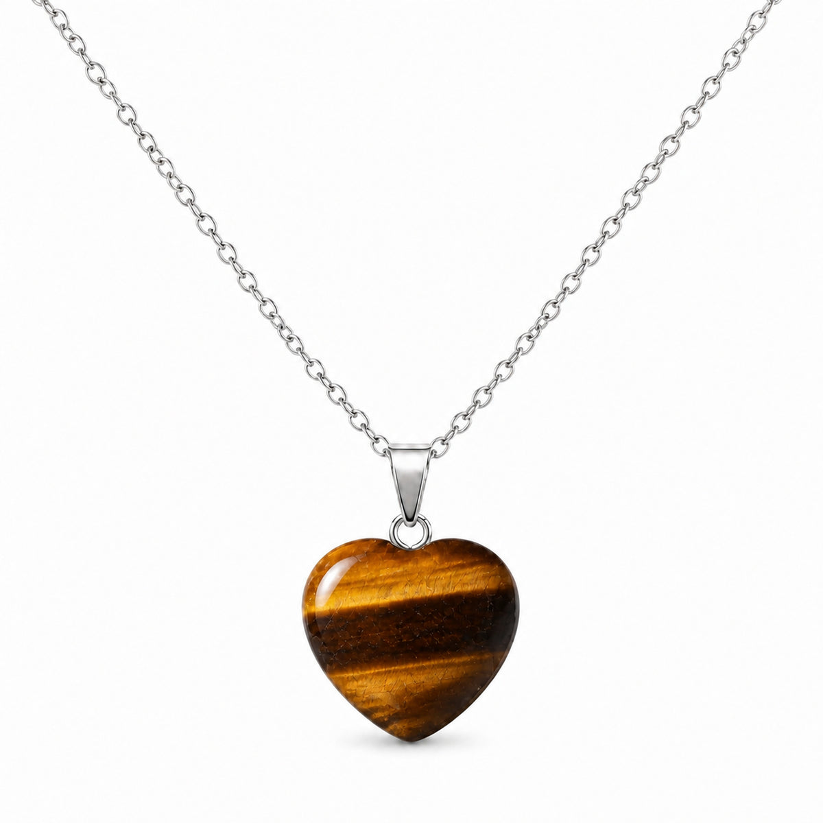 Collar con corazón de ojo de tigre y cadena en tono plateado
