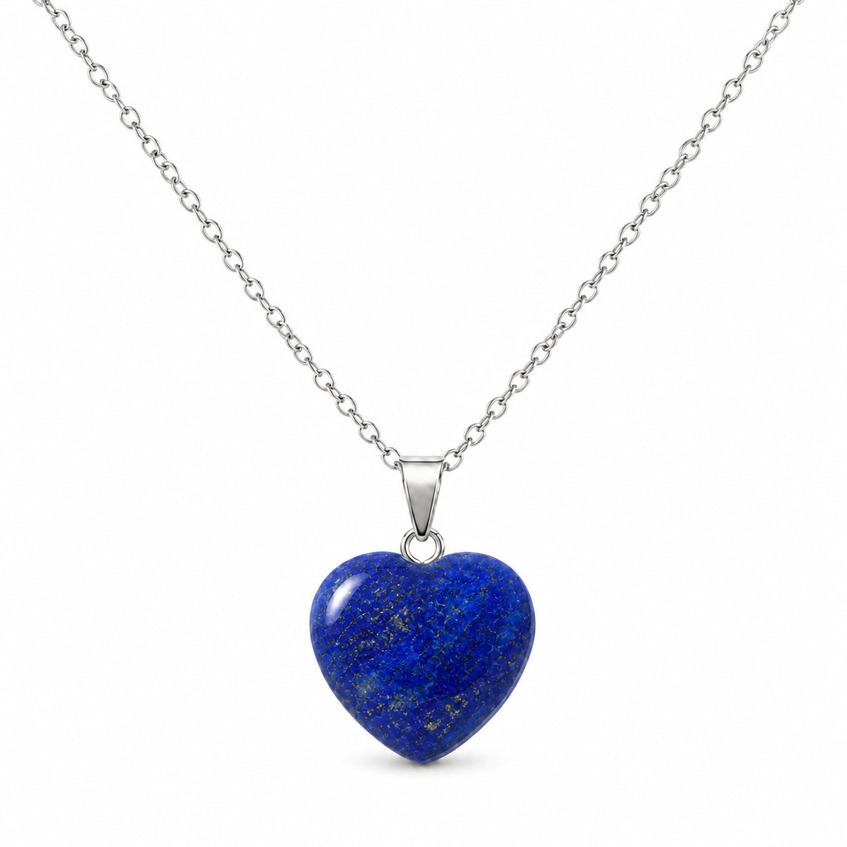 Collar con corazón de lapislázuli y cadena en tono plateado