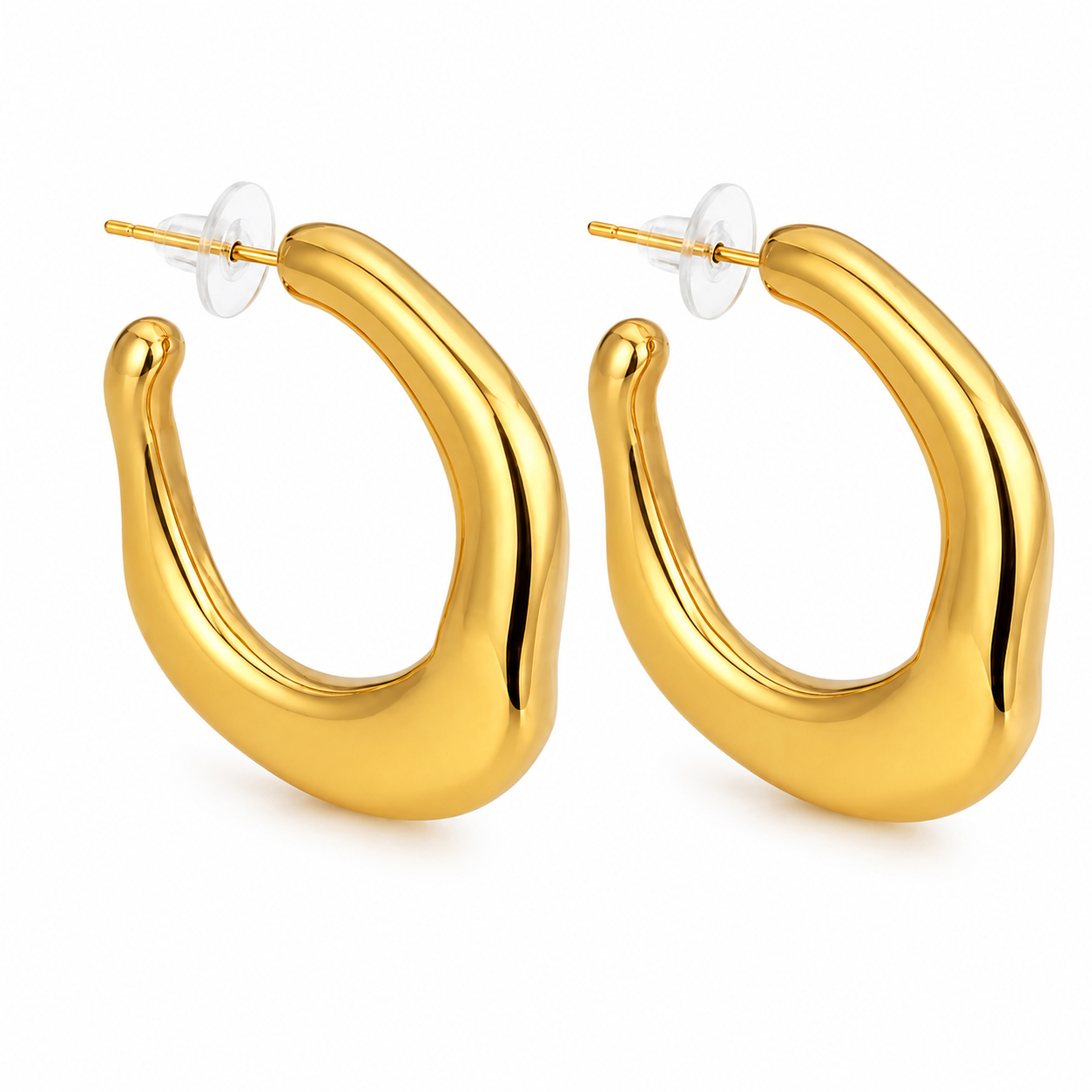 Aros Oval Orgánico Dorados — par de pendientes sobre fondo blanco