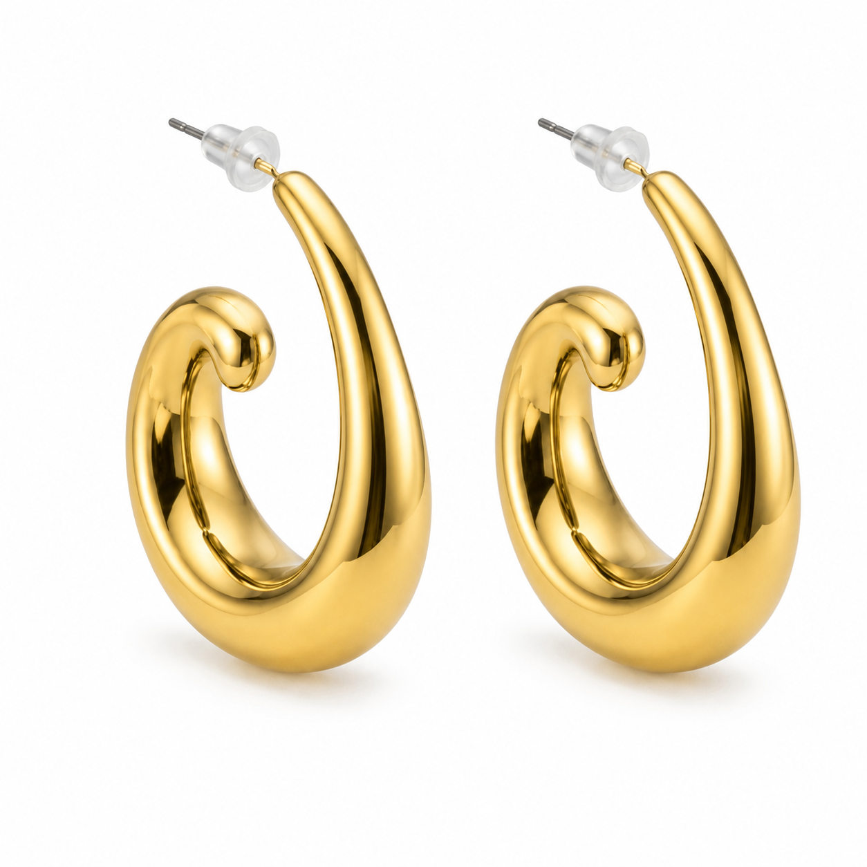 Mini Aros Gota Dorados — par de pendientes sobre fondo blanco