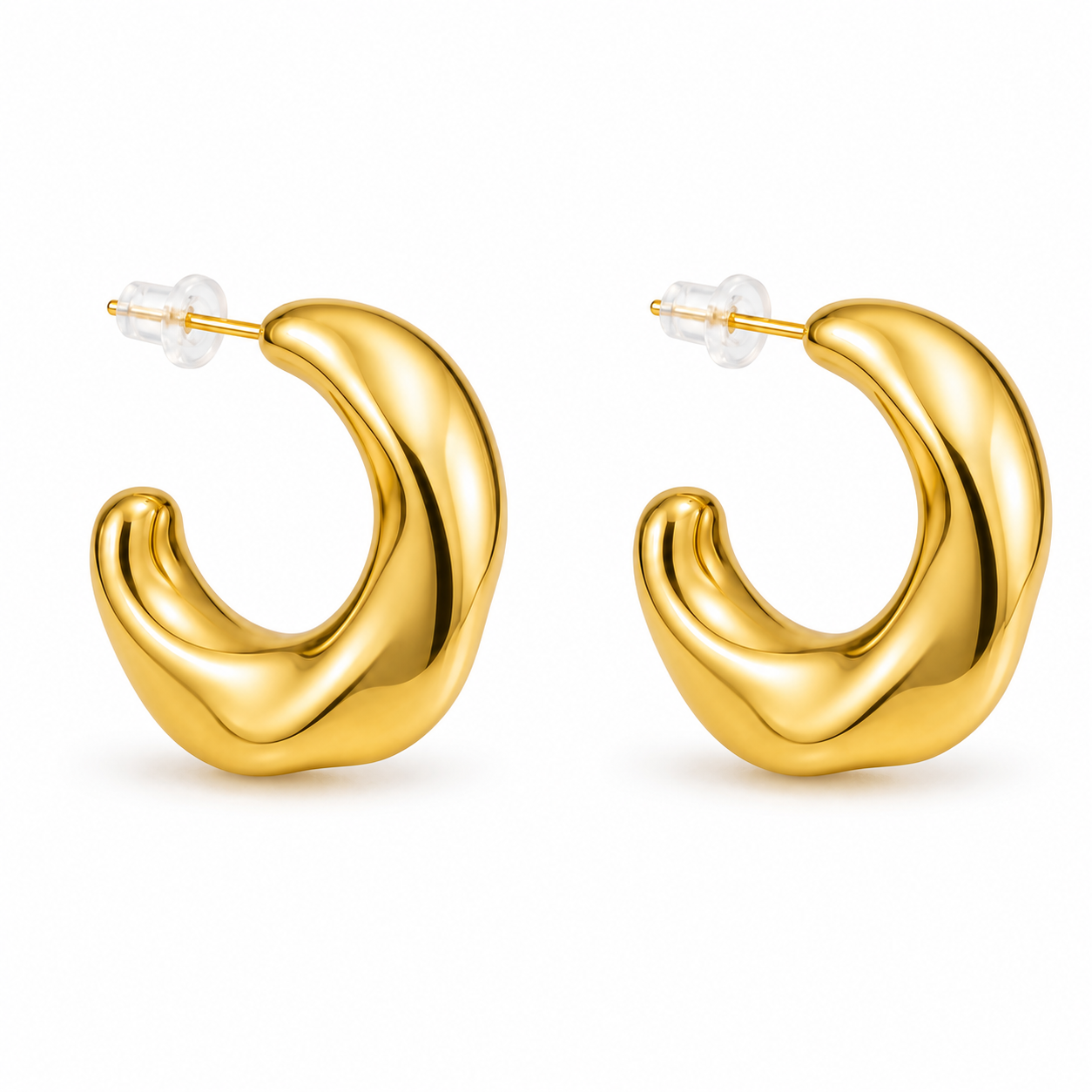 Aros Nudo Orgánico Dorados — par de pendientes sobre fondo blanco