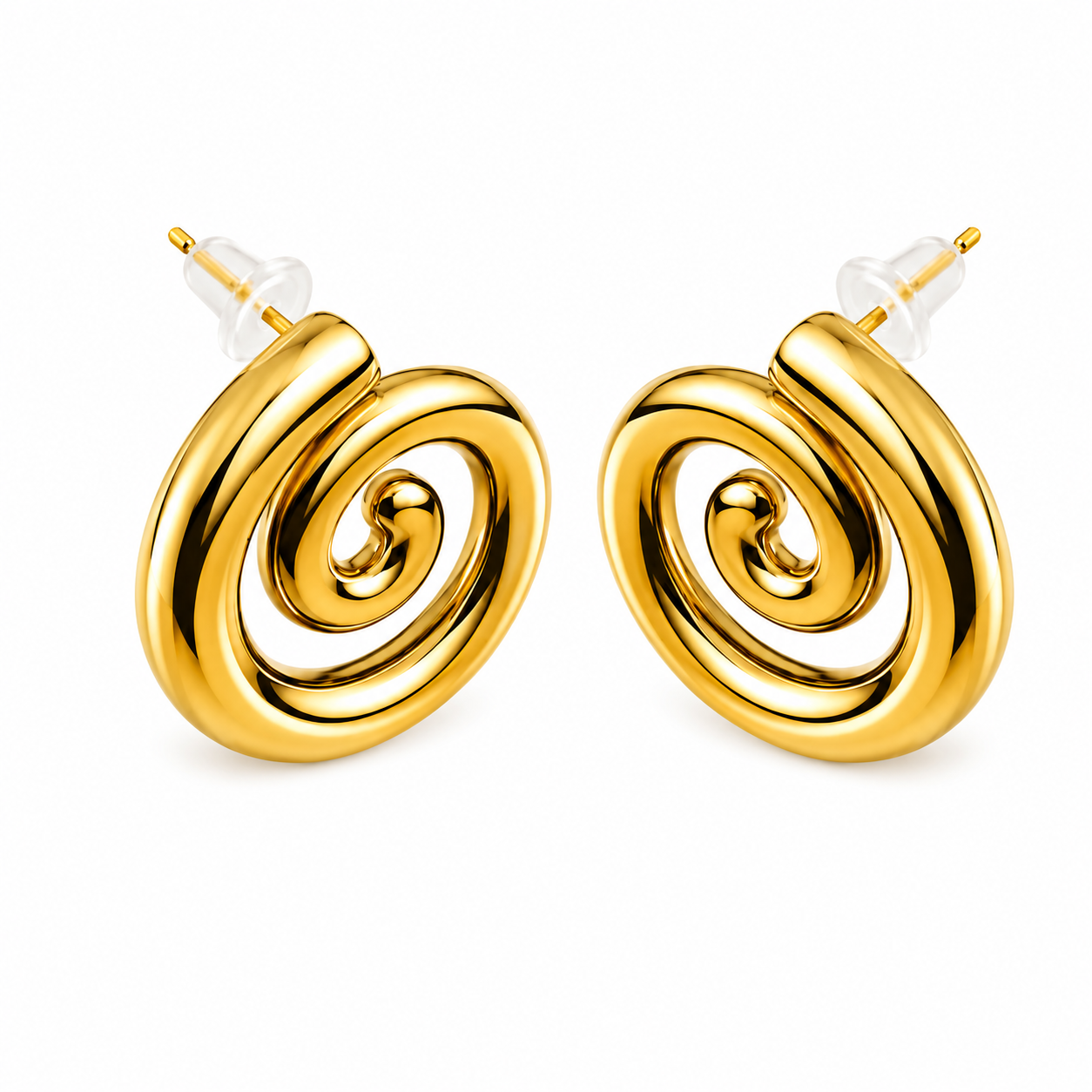 Pendientes Espiral Dorada — par de pendientes sobre fondo blanco