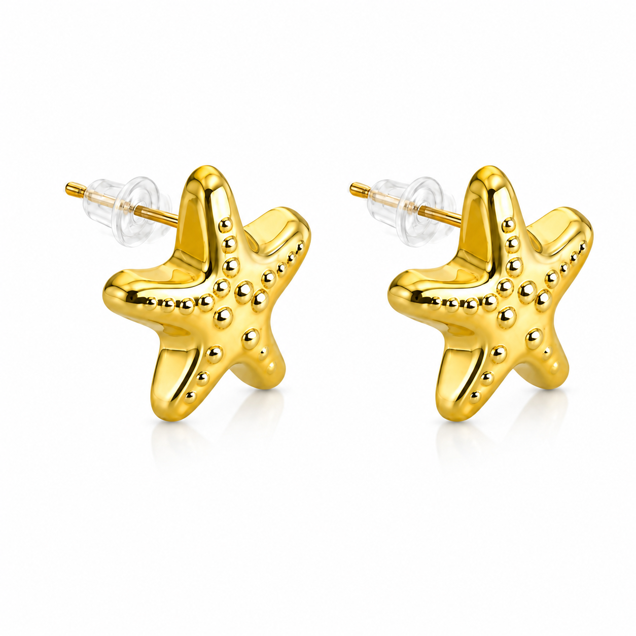 Pendientes Estrella de Mar Dorados — par de pendientes sobre fondo blanco