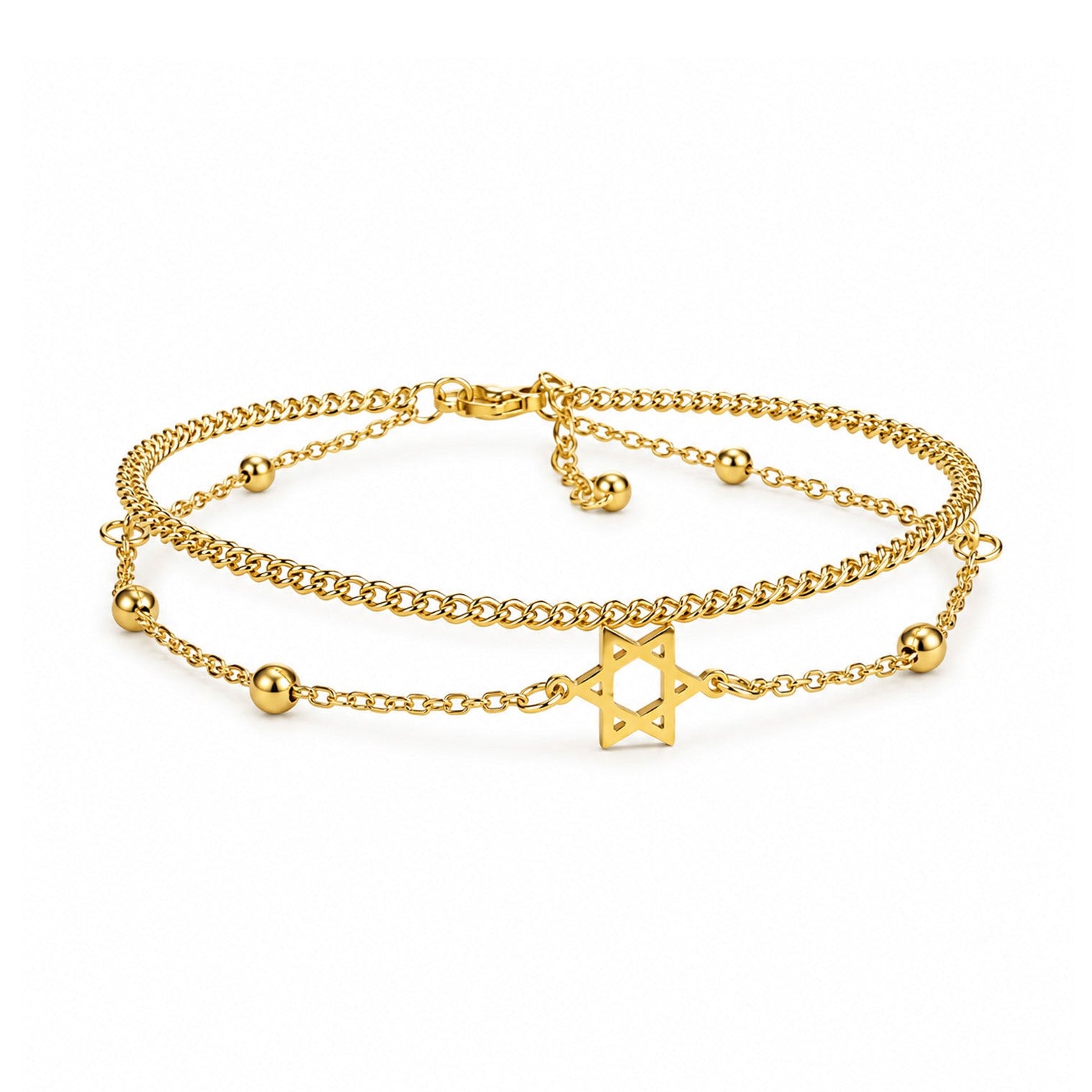 Pulsera doble de estrella de seis puntas en acero inoxidable dorado