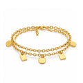 Pulsera doble con charms rectangulares y circulares en acero inoxidable dorado