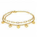 Pulsera doble de eslabones con corazones en acero inoxidable dorado