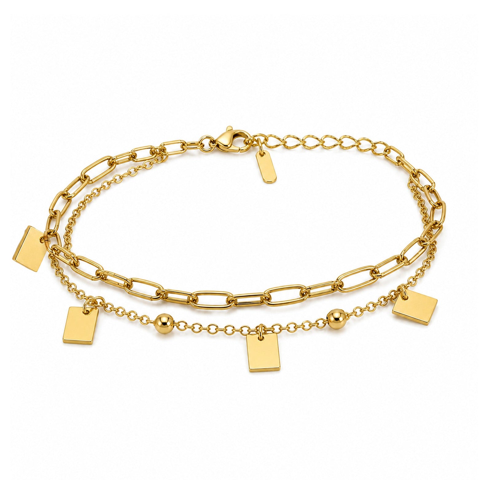 Pulsera Doble Dorada con Colgantes Geométricos