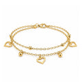 Pulsera Dorada de Doble Cadena con Corazones