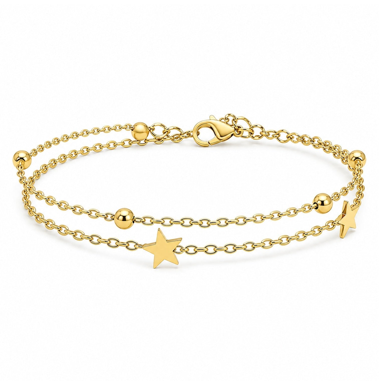 Pulsera doble dorada de acero inoxidable con motivos de estrellas.