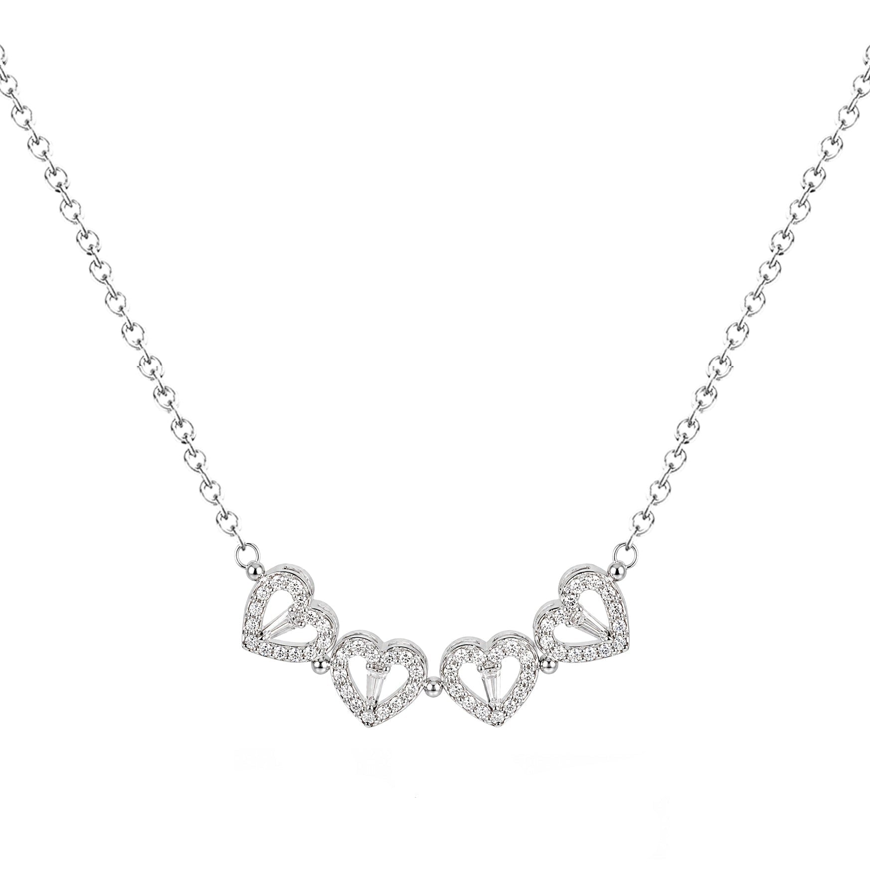 Collar Transformable de Cuatro Corazones en Acero Plateado