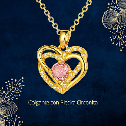 Collar Acero y  colgante Cobre con Piedra Circonita para Regalar a Esposa