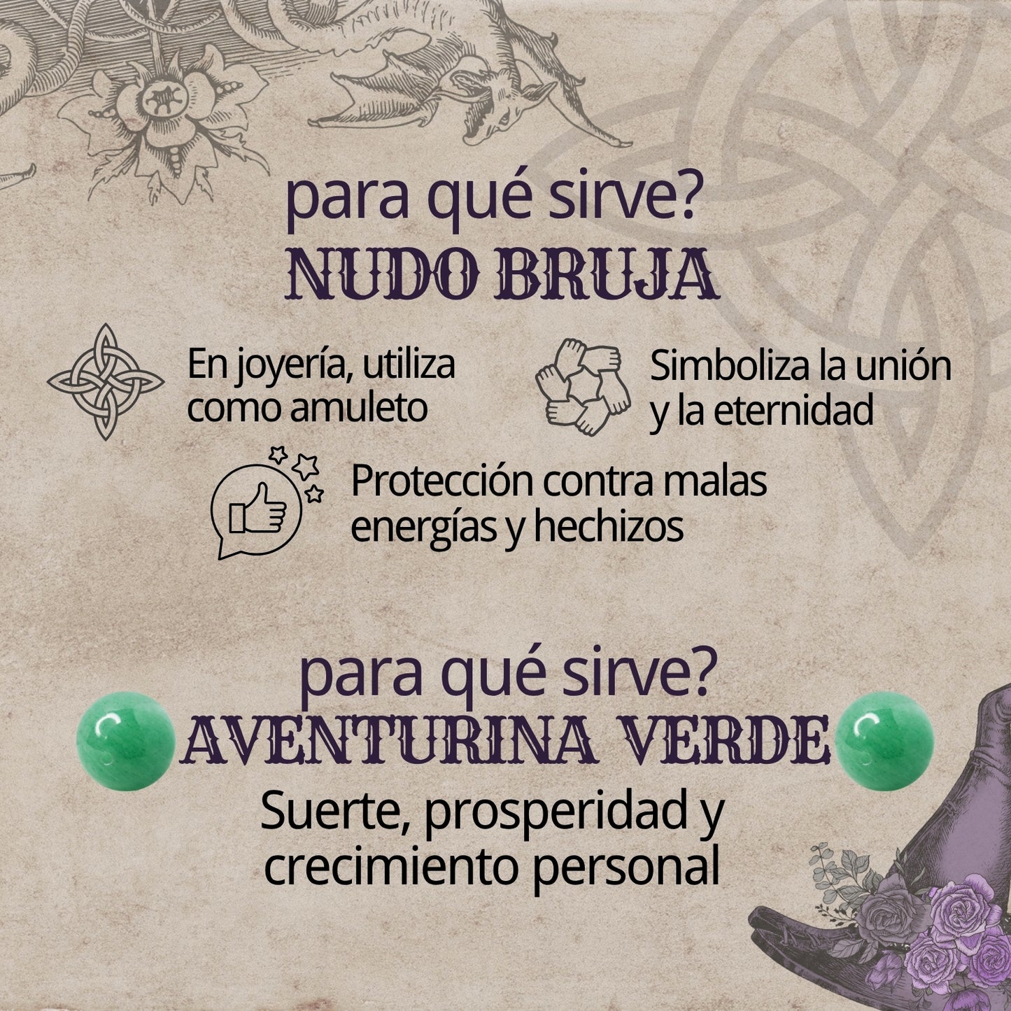 Anillo Nudo de Bruja Acero Plateado con Aventurina Verde