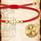 Pulsera Hilo Rojo Cruz de Caravaca en Acero Dorado - cotigo