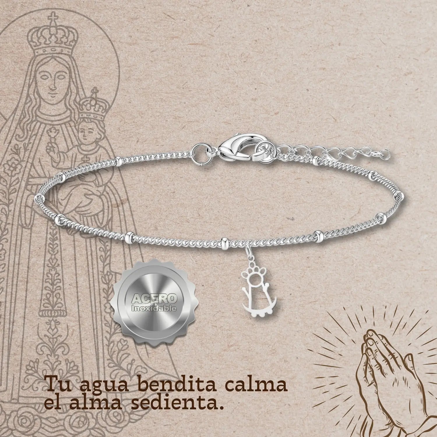 Pulsera Virgen de la Fuensanta Acero Plateado - cotigo