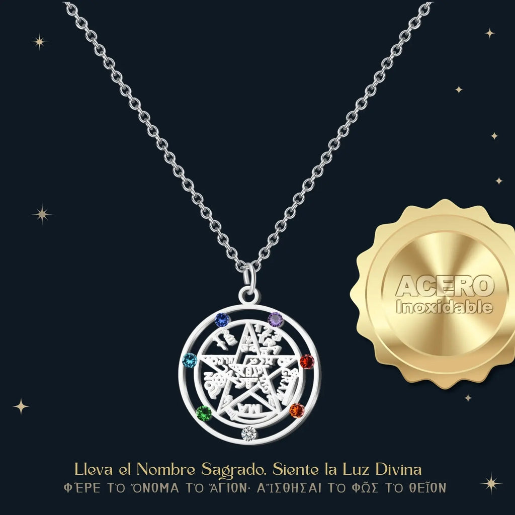 Colgante Tetragrammaton en Acero Plateado Con Circonitas - cotigo