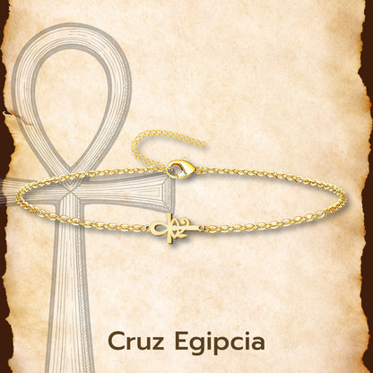 Pulsera Cruz Egipcia con Ojo Acero inoxidable color Dorado