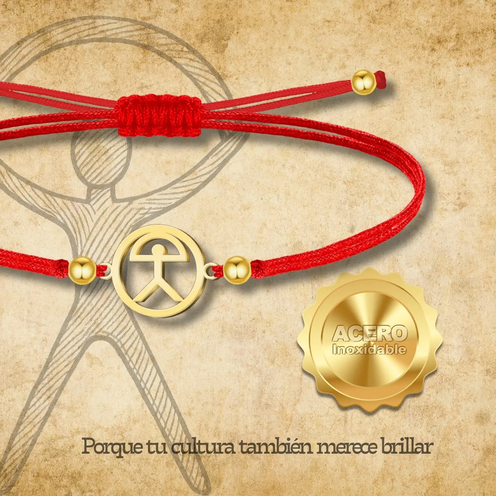 Pulsera de Hilo Rojo con Indalo en Acero Dorado acabado