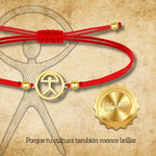 Pulsera de Hilo Rojo con Indalo en Acero Dorado acabado