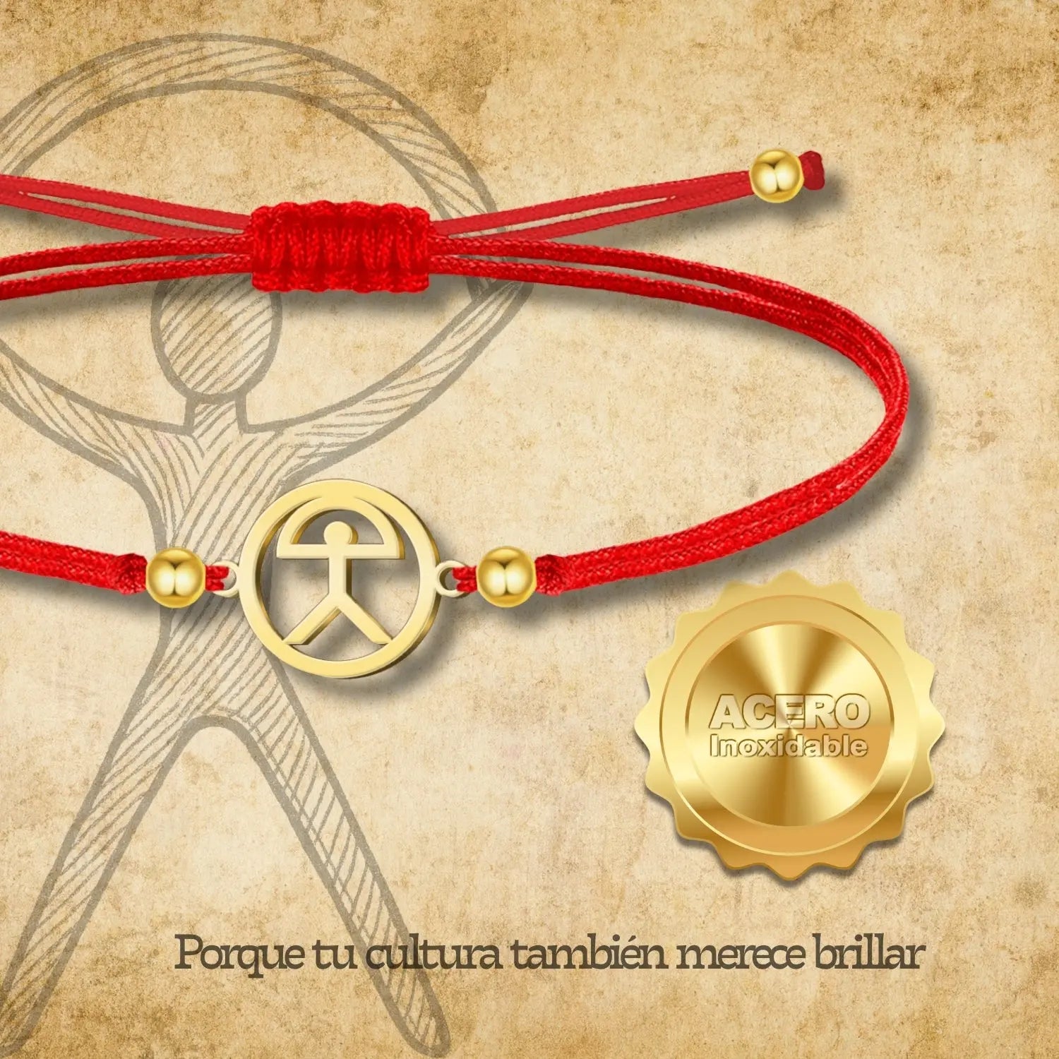 Pulsera de Hilo Rojo con Indalo en Acero Dorado acabado