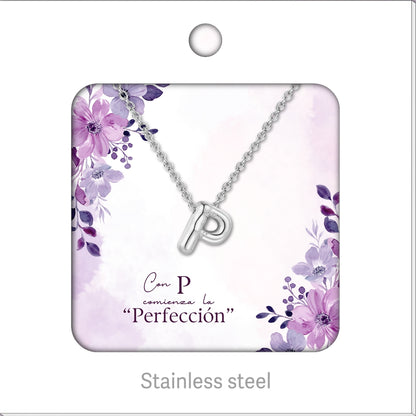Collar Letra Inicial Acero Inoxidable con Tarjeta diseñado y Caja de Regalo, Regalo para Cumpleaños, Navidad, Día de Madera, San Valentín
