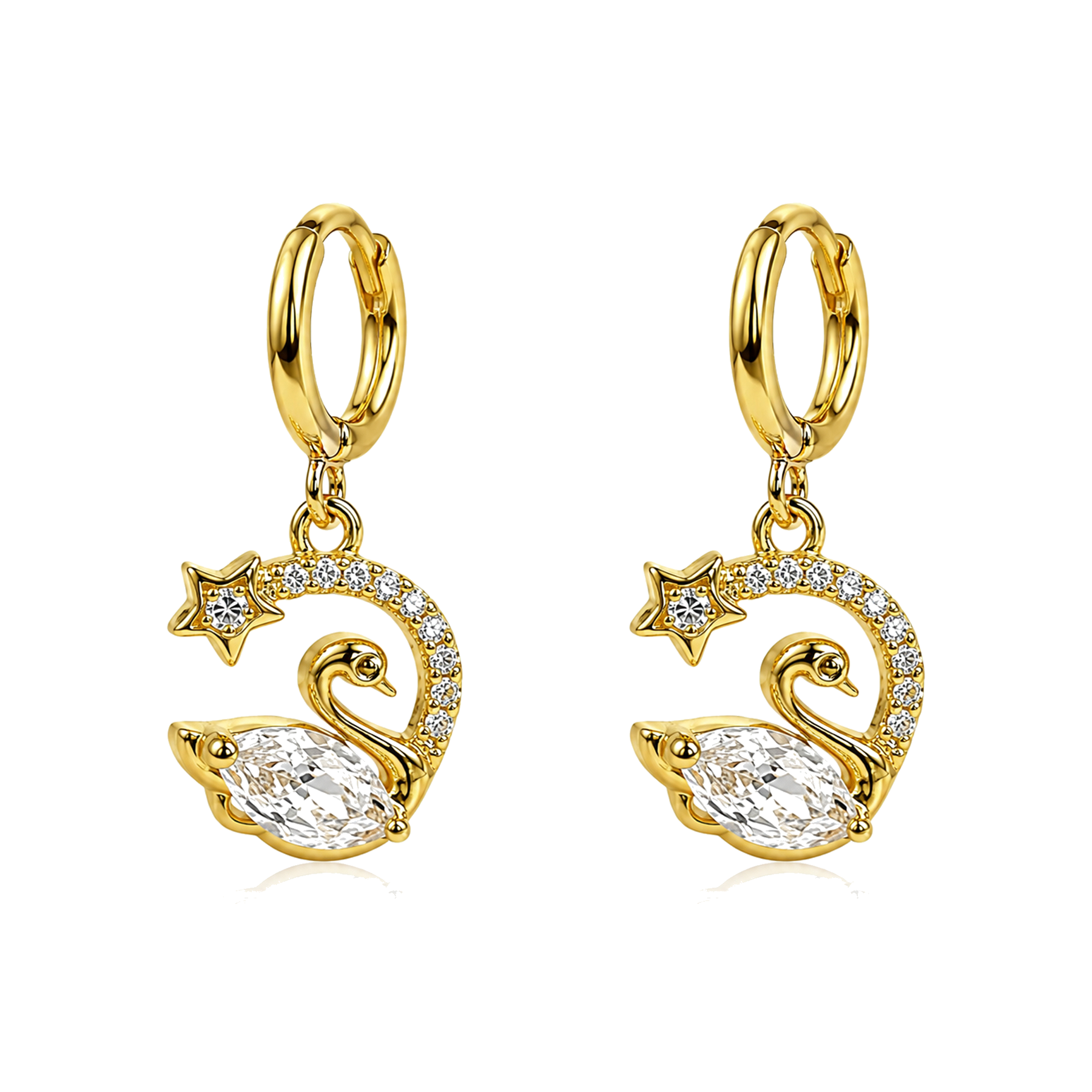 Pendientes de Aro Dorados con Cisne y Estrella