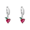 Pendientes de Aro Plateados con Corazón Rojo