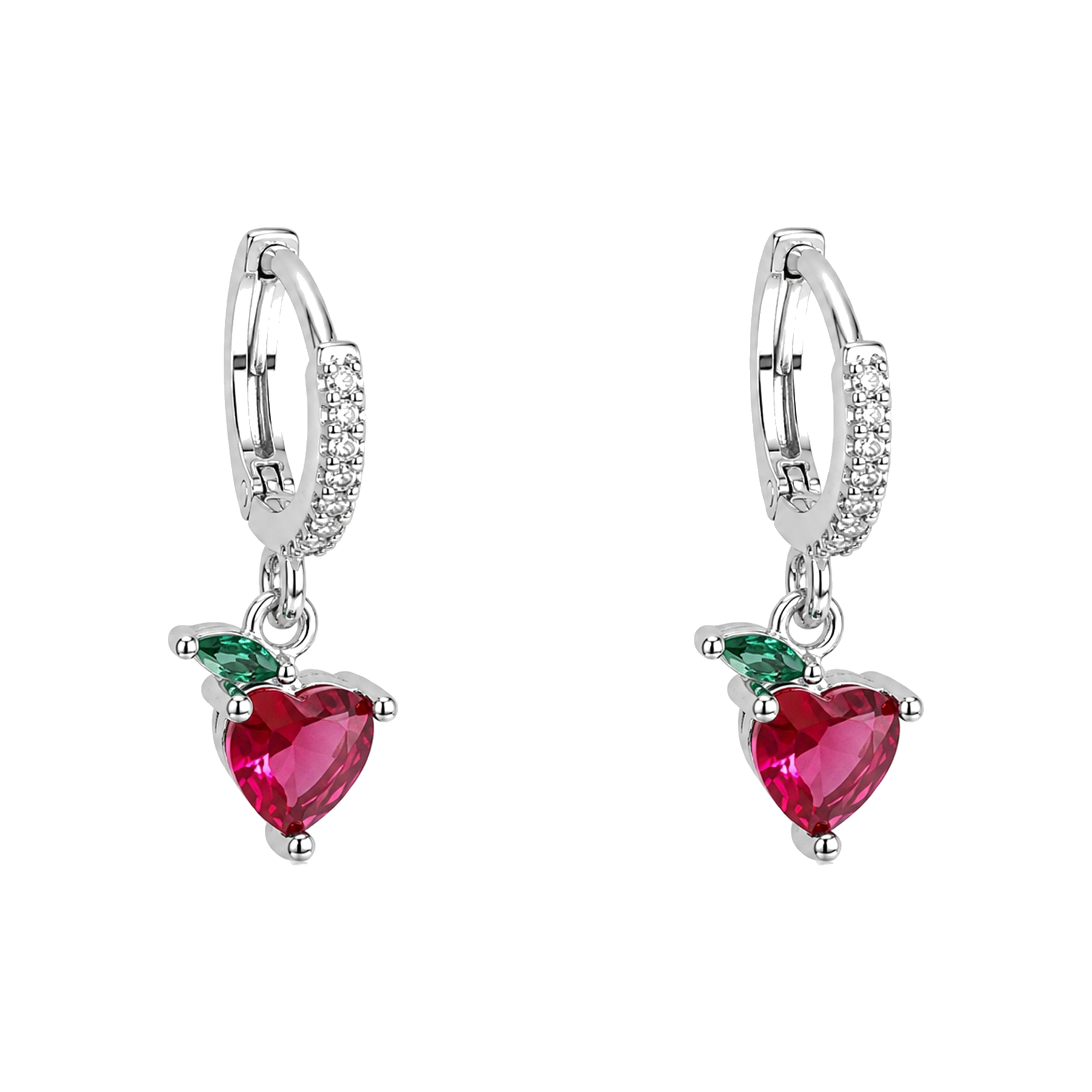 Pendientes de Aro Plateados con Corazón Rojo