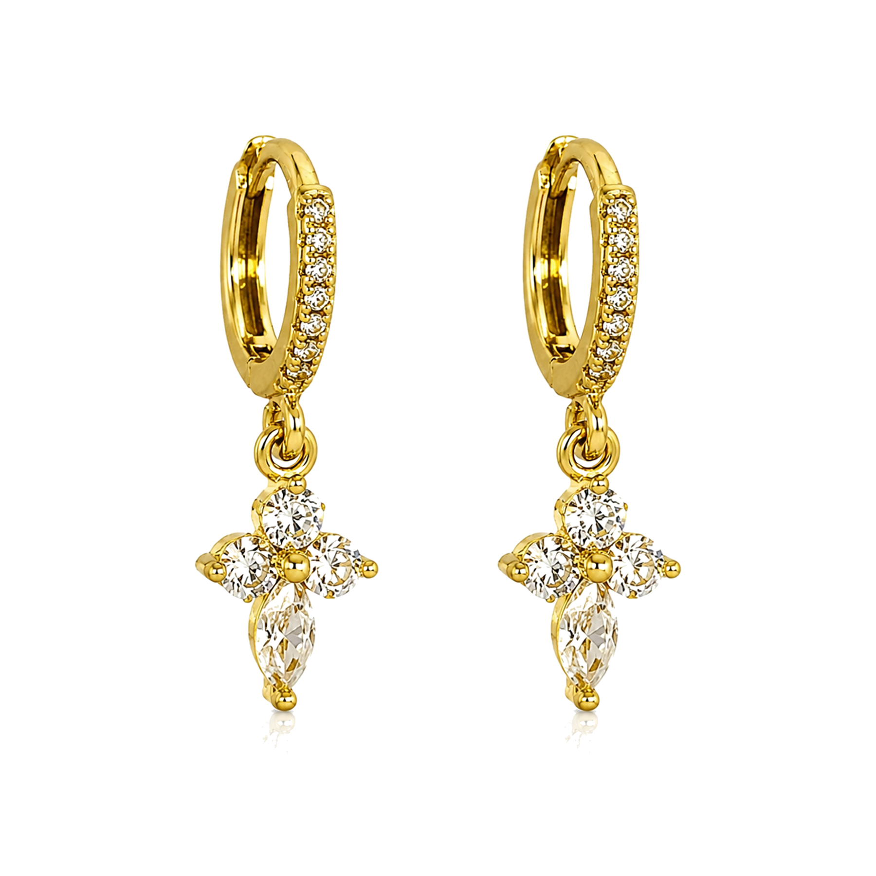 Pendientes de Aro Dorados con Flor y Circonita Marquesa