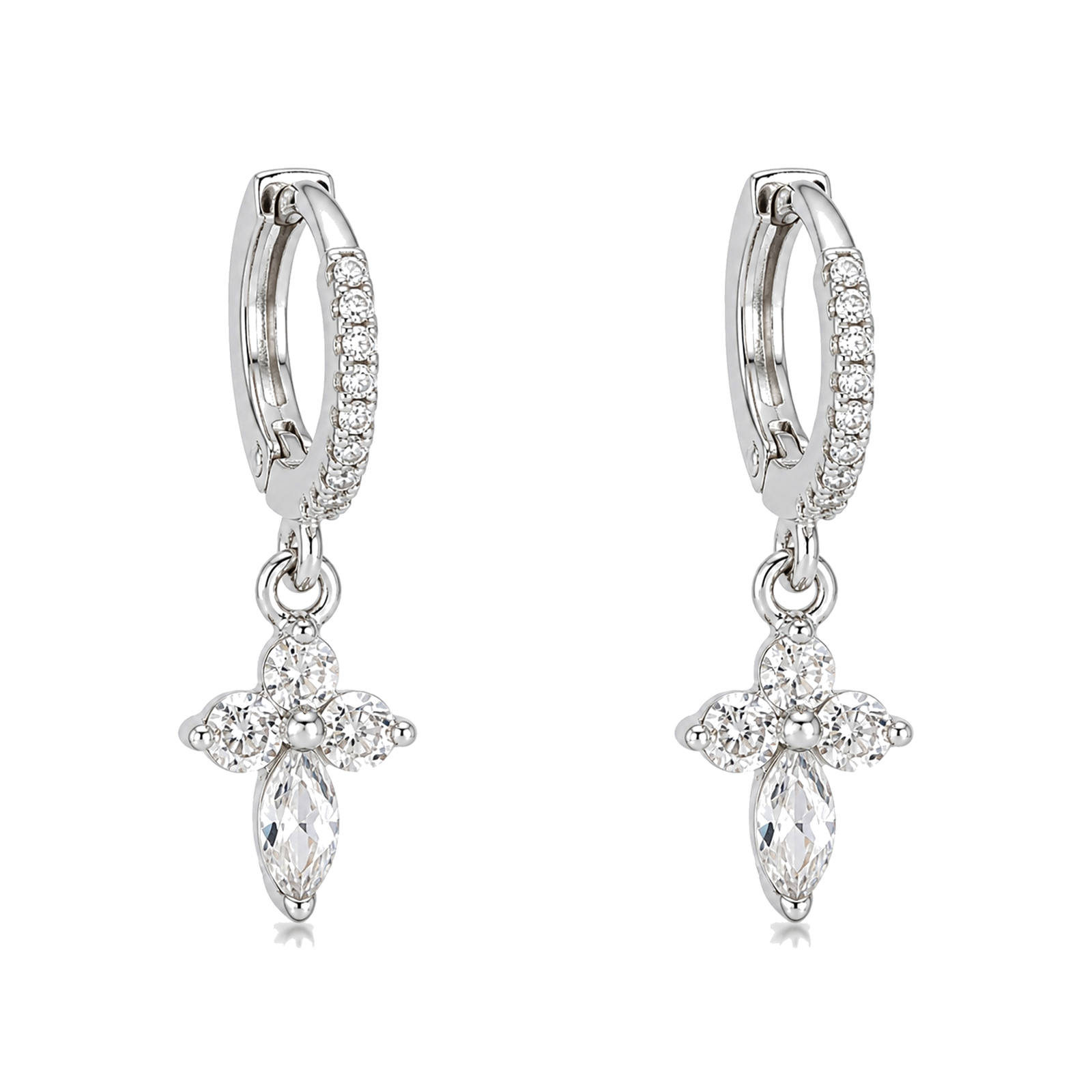 Pendientes de Aro con Flor y Circonita Marquesa Plateados