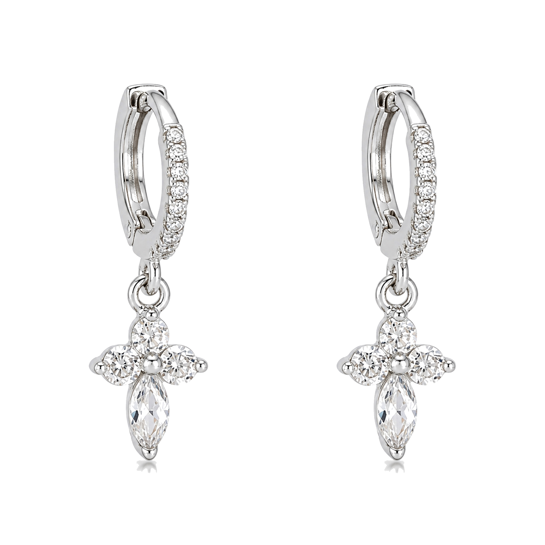 Pendientes de Aro Plateados con Flor y Circonita Marquesa