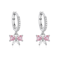 Pendientes de Aro Plateados con Lazo Rosa