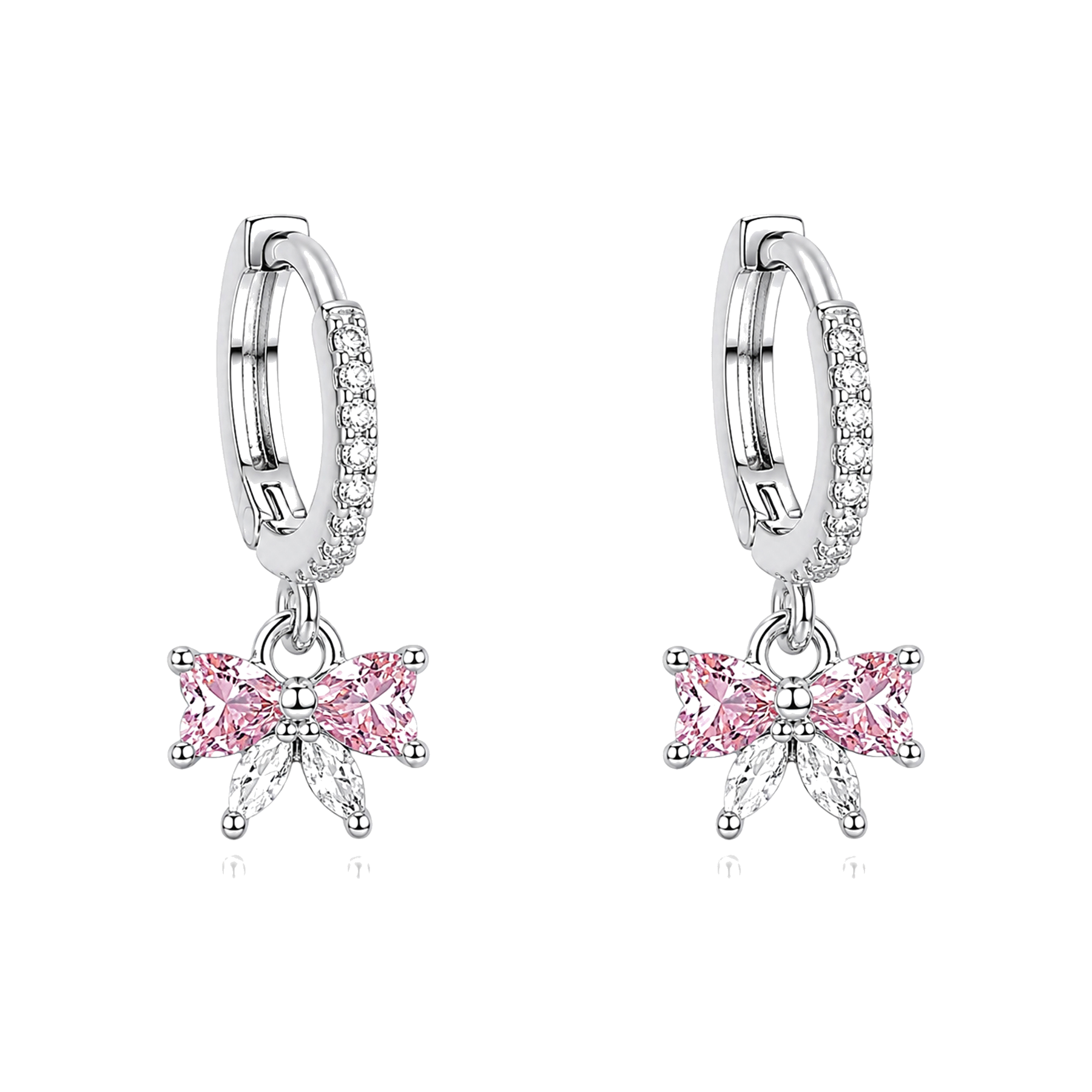 Pendientes de Aro Plateados con Lazo Rosa