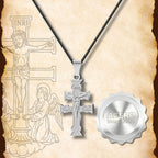 Collar Cruz de Caravaca con Cristo en Acero y Cordón - cotigo
