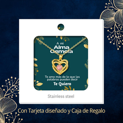 Collar Acero y  colgante Cobre con Piedra Circonita para Regalar a Alma Gemela