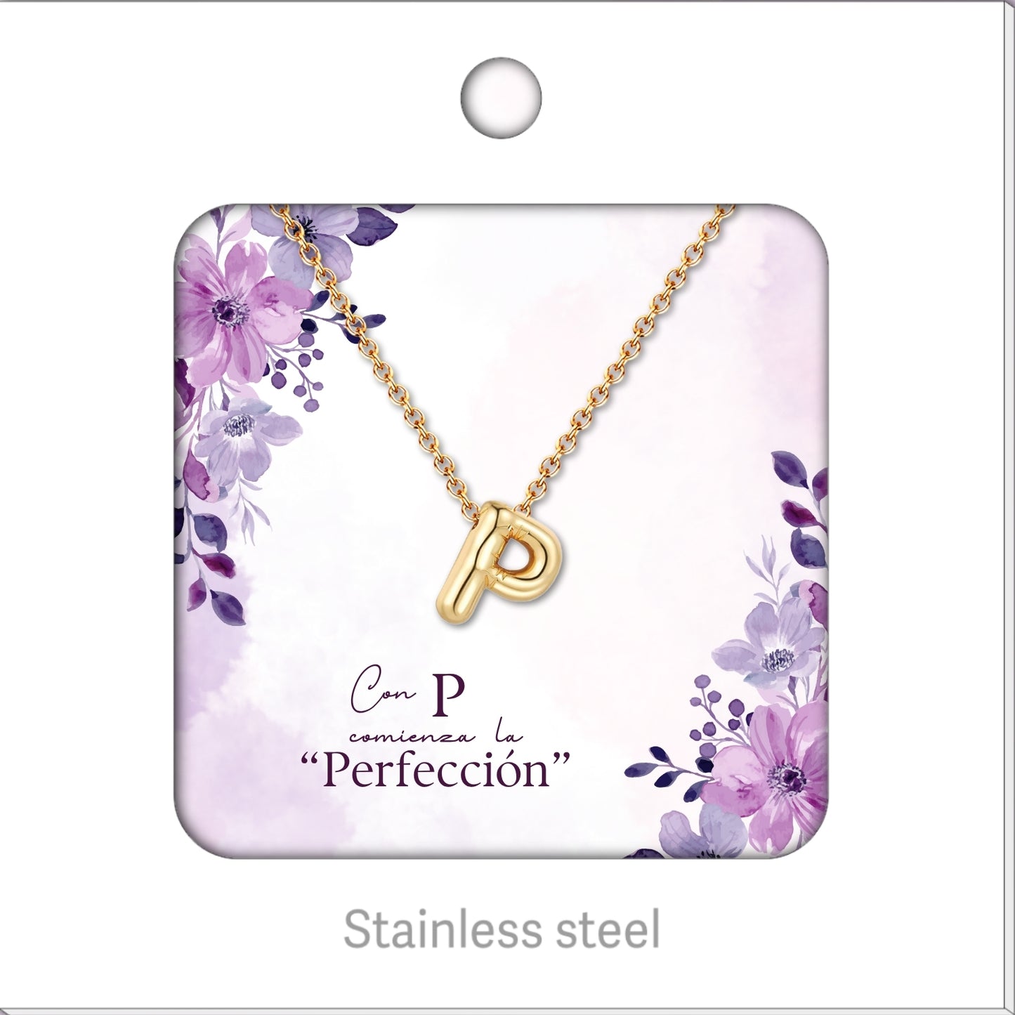 Collar Letra Inicial Acero Inoxidable con Tarjeta diseñado y Caja de Regalo, Regalo para Cumpleaños, Navidad, Día de Madera, San Valentín