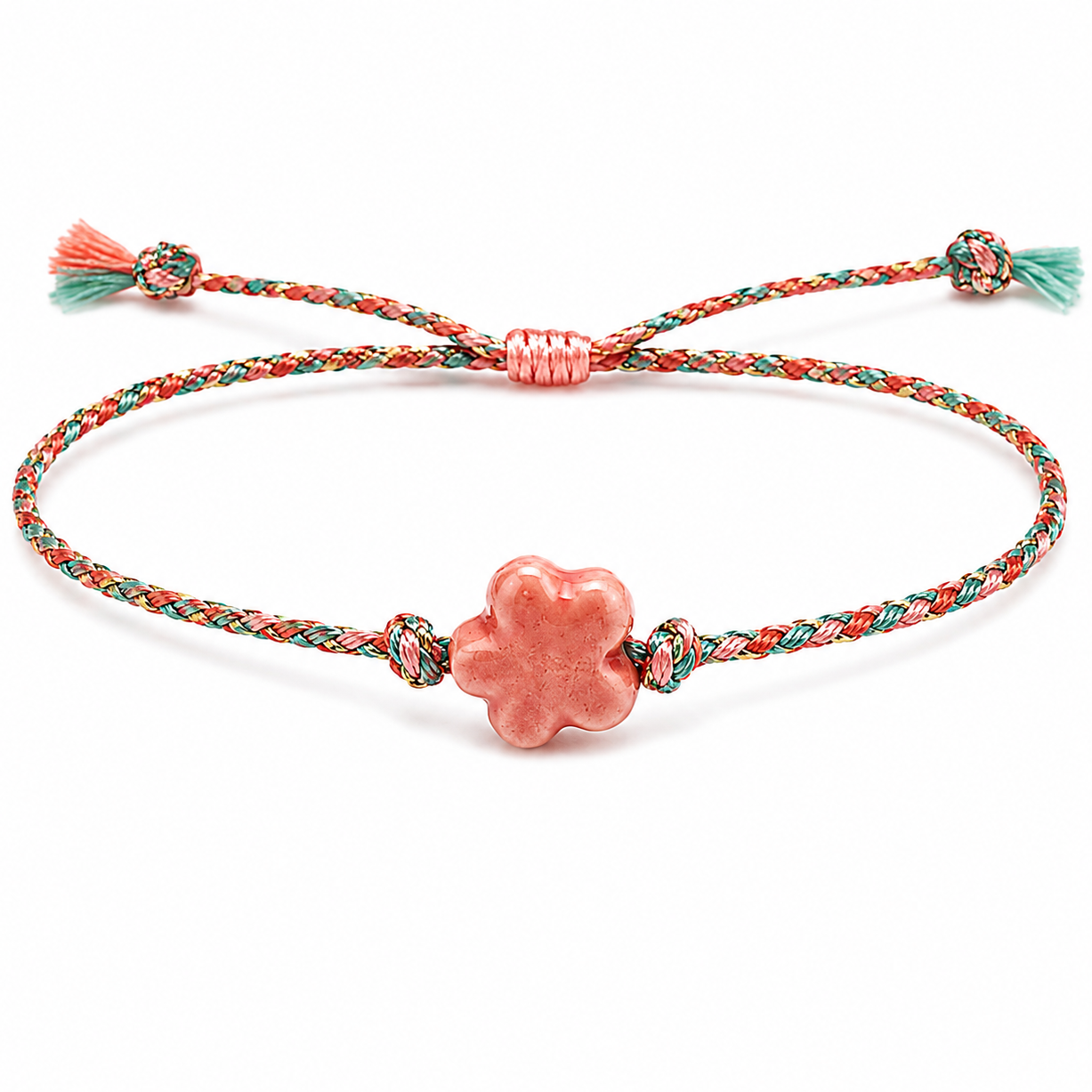 Pulsera de Cordón Trenzado con Flor Rosa