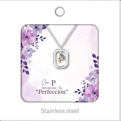 Collar Letra Inicial Acero Inoxidable con Tarjeta diseñado y Caja de Regalo, Regalo para Cumpleaños, Navidad, Día de Madera, San Valentín