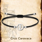 Pulsera Medalla Cruz de Caravaca con Hilo Negro y Acero Plateado - cotigo