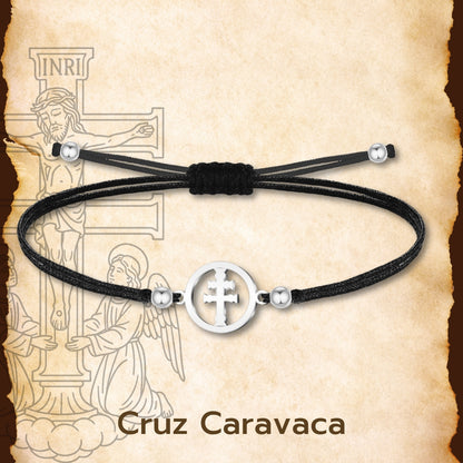 Pulsera Hilo encerado con Cruz Caravaca Acero Color Plateado