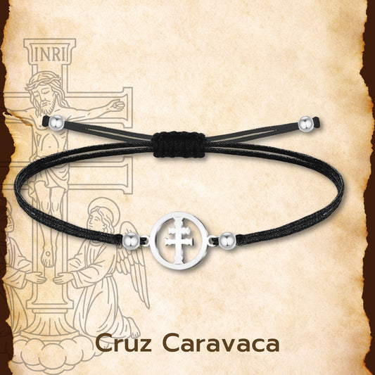Pulsera Hilo encerado con Cruz Caravaca Acero Color Plateado