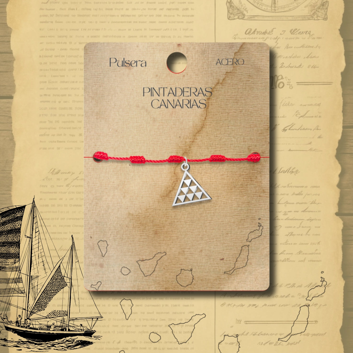 Pulsera 7 Nudos con  Pintadera Canarias Acero Plateado