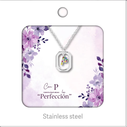Colgante Letra Inicial P Acero con Circonita color Plateado