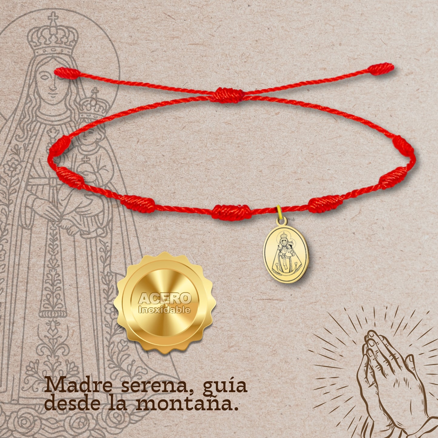 Pulsera 7 nudos con Virgen de la Fuensanta Acero Dorado