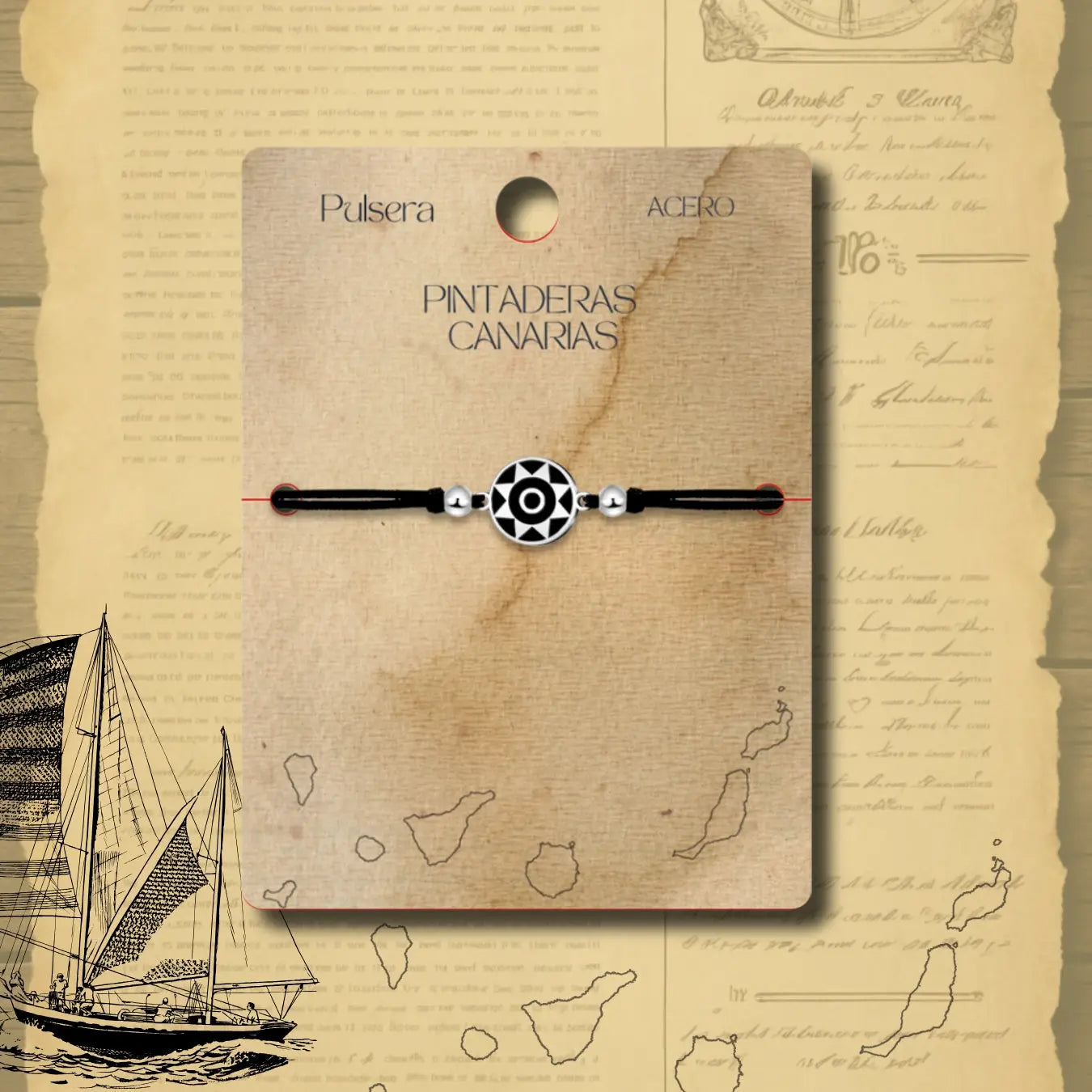 Pulsera Hilo Encerado pintadera Canaria Solar - cotigo