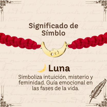 Pulsera Hilo Destino con Luna Acero Dorado