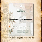 Pulsera Medalla Cruz de Caravaca con Hilo Negro y Acero Plateado - cotigo